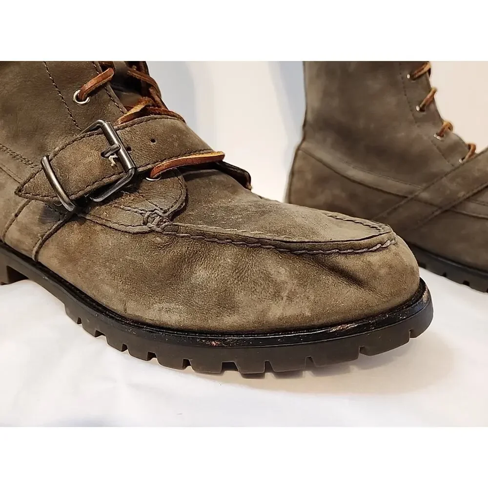Polo Ralph Lauren Ranger Buckle Boots Mens Grey/Olive Nubuck Leather Sz 13